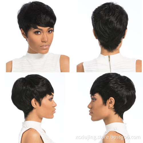 REINE Short Human Hair Wigs Pixie Cut Straight Remy Brazilian Hair for Black Women Machine Made  Cheap Glueless Wig